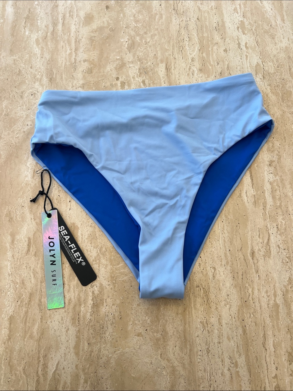 Jolyn Sea-Flex Two-Tone Light Blue High-Rise Bikini Bottom